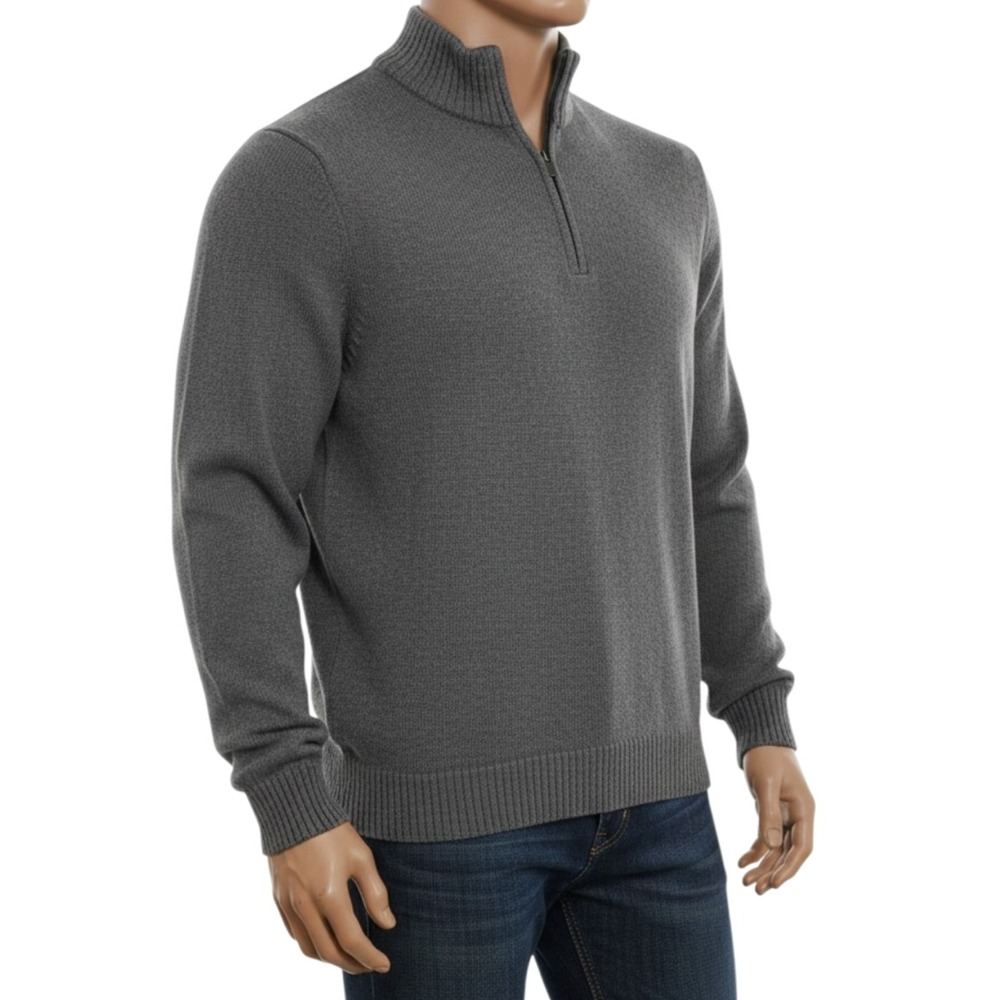 Eddie Bauer Mens 3XL Cotton Sweater Gray Mock Neck 1/4 Zip Outdoor Work Casual